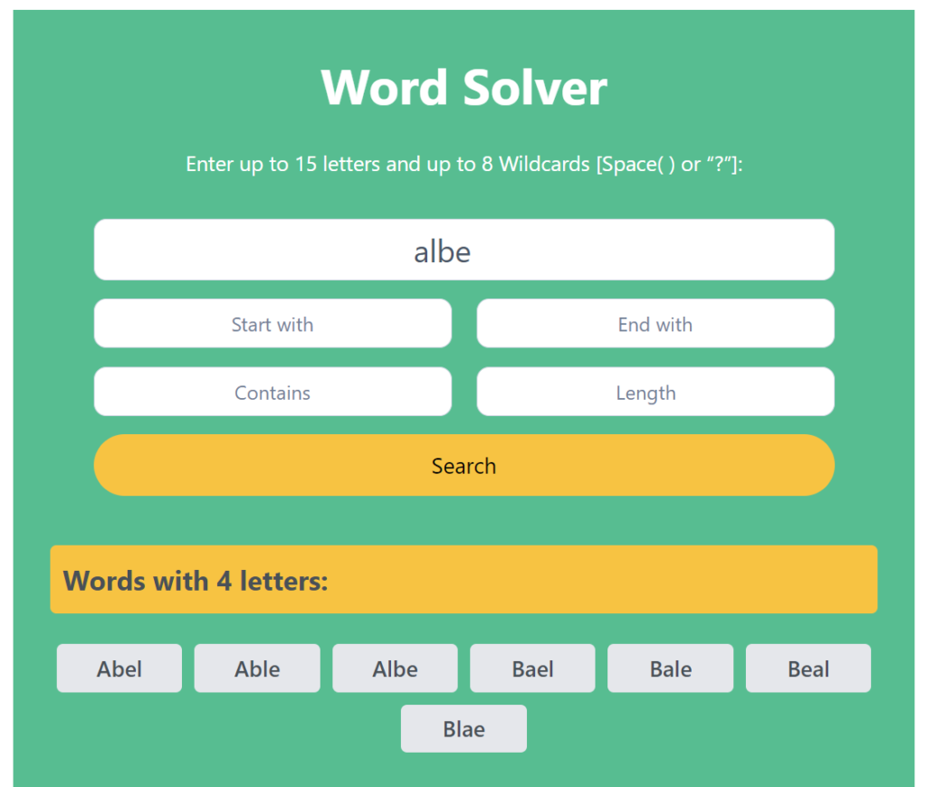 Enter your letters to search word